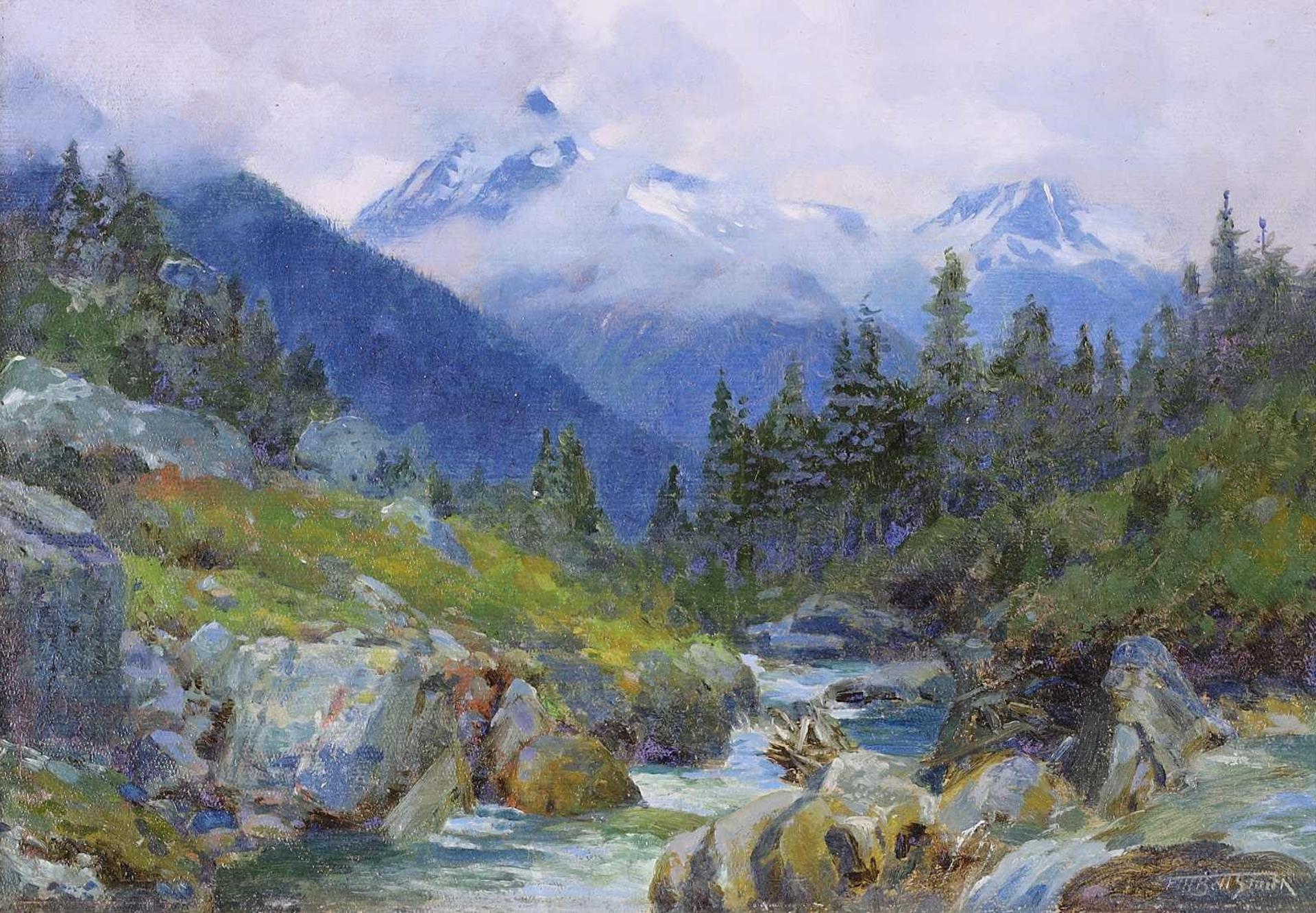 Frederic Martlett Bell-Smith (1846-1923) - Mountain Landscape With Misty Peaks And Rocky Creek