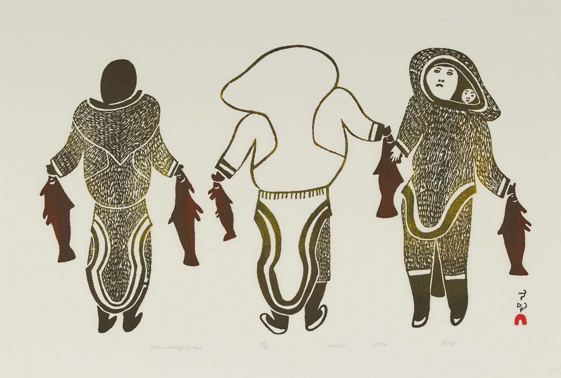Lucy Qinnuayuak (1915-1982) - Women Carrying Fish