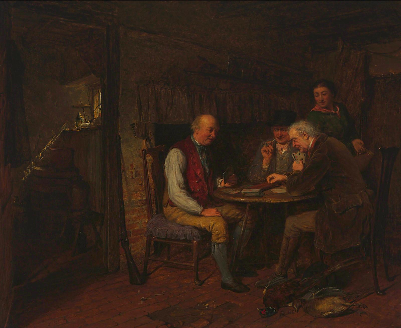 George D. Smith (1944-1901) - Gentlemen Playing Cribbage In A Cottage