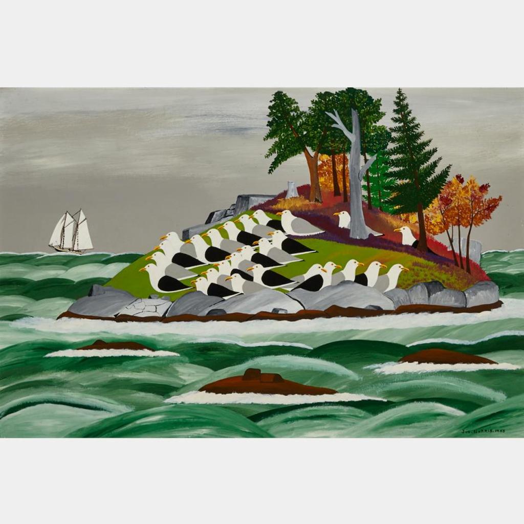 Joe Norris (1925-1996) - Seagulls On Island And Schooner, 1983