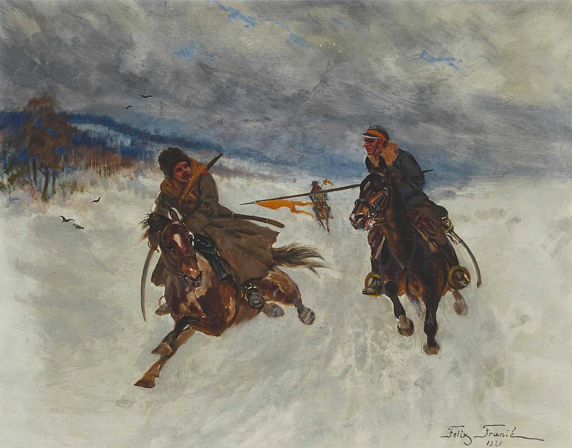 Felix Franicz - Horseman With Yellow Flag In Snow