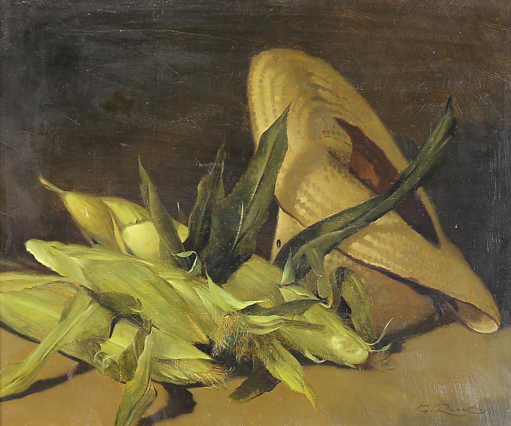 Geoffrey Allan Rock (1923-2000) - Still Life With Corn Cobs And A Straw Hat