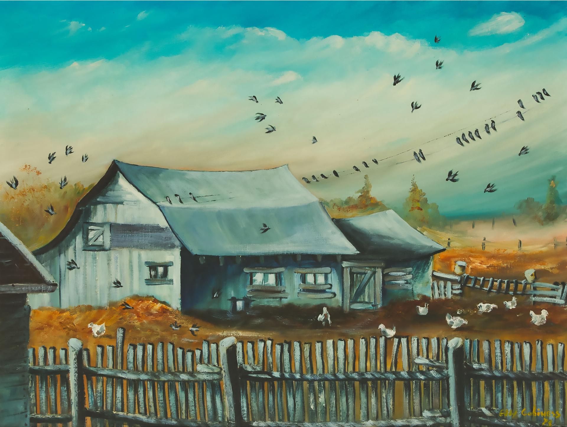 Eddy Cobiness (1933-1996) - Chickens In Farmyard, 1973