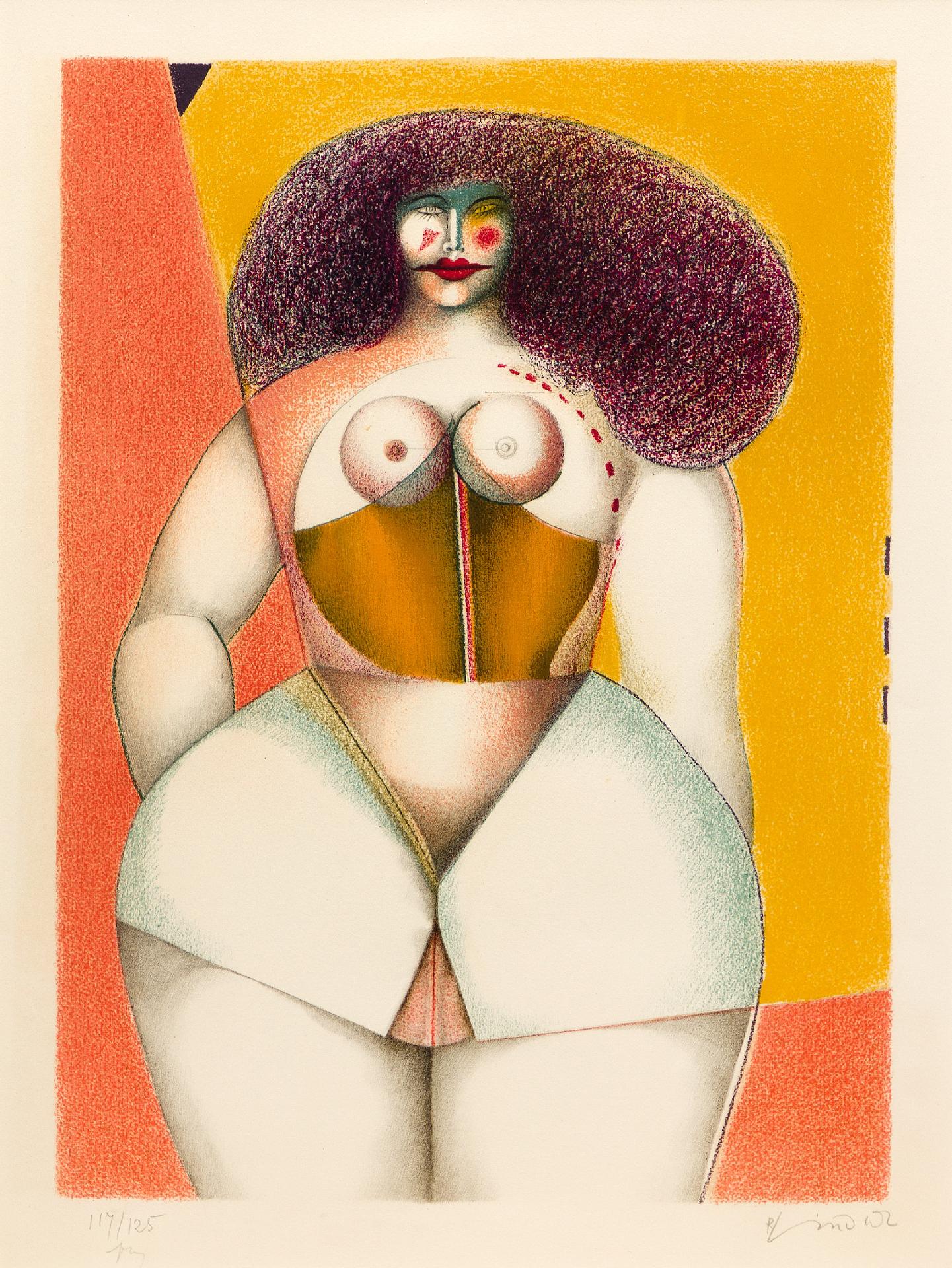Richard Lindner (1901-1978) - Woman on Yellow Background, 1975