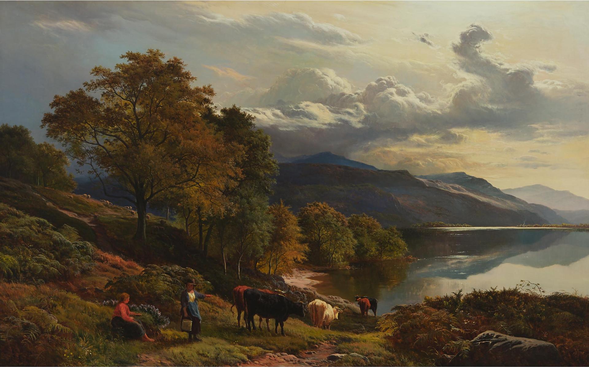 Sidney Richard Percy (1821-1886) - A Highland Loch With Cattle, 1865