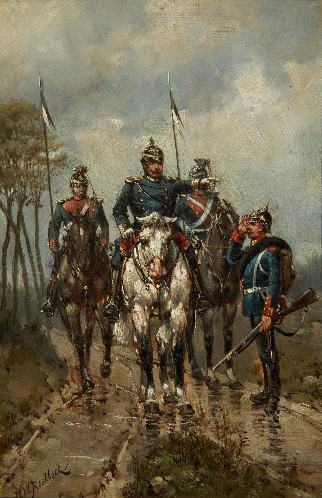 Hermanus Willem Koekkoek (1867-1929) - German Lancers escorting an officer