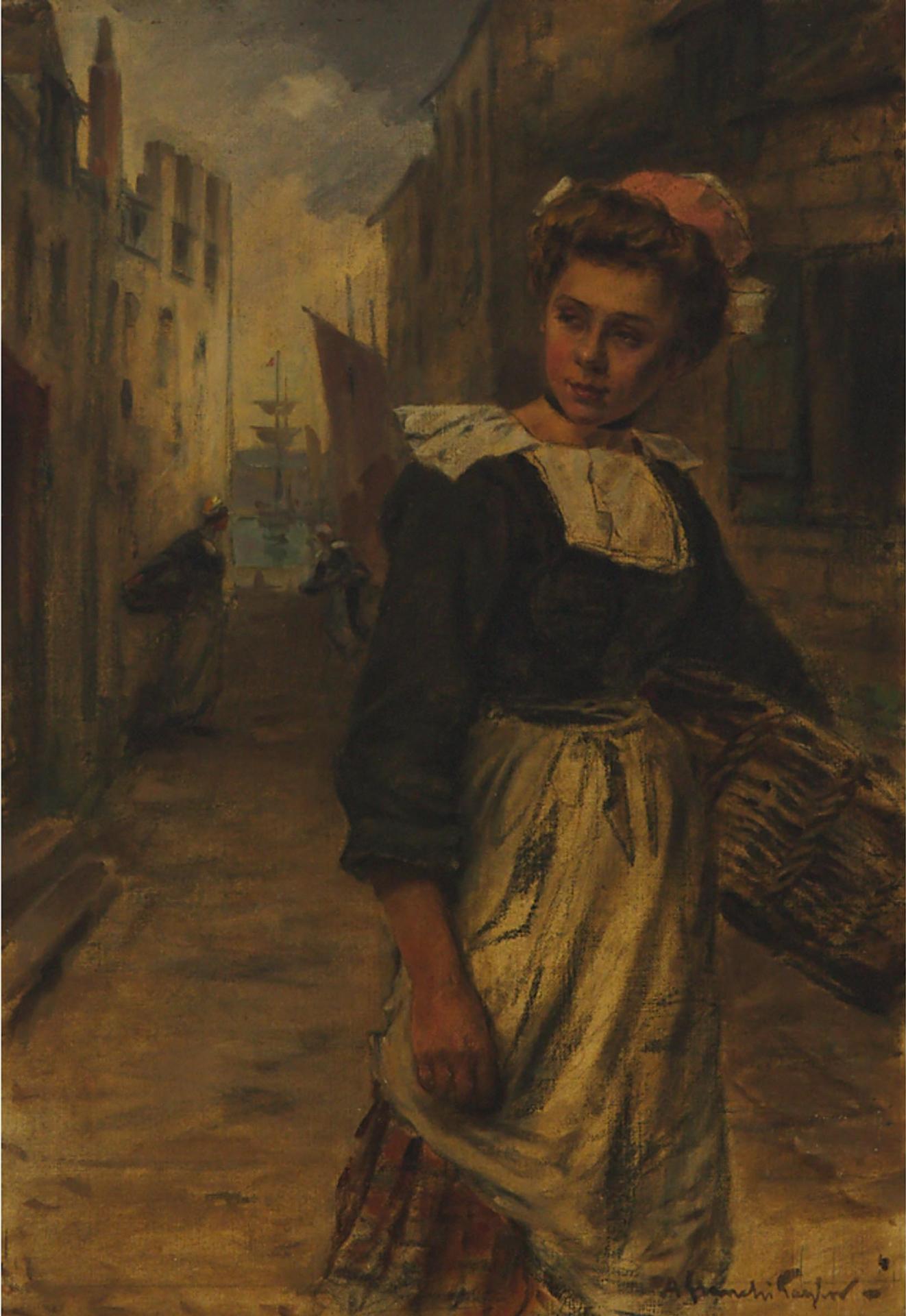 Achille Granchi-Taylor (1857-1921) - Young Breton Fishergirl In A Lane