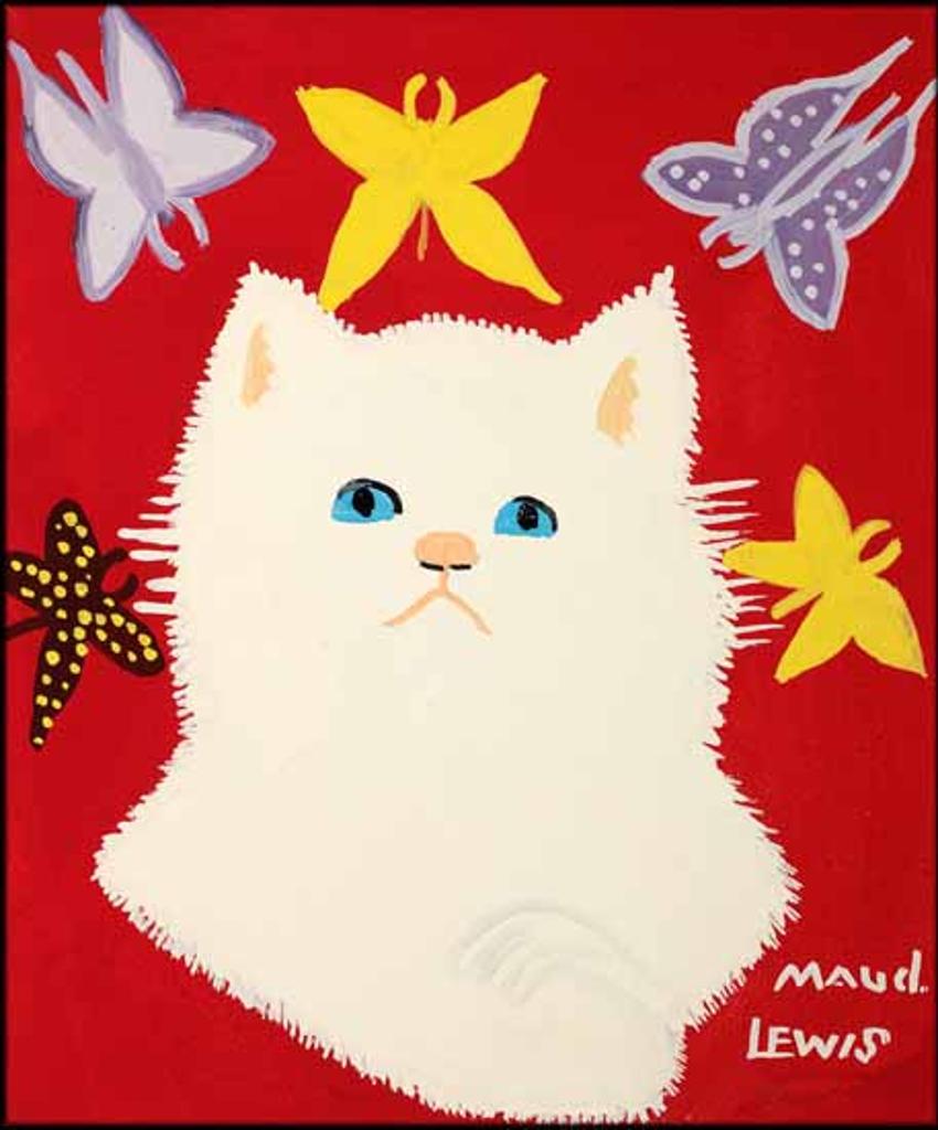 Maud Kathleen Lewis (1903-1970) - White Cat with Butterflies