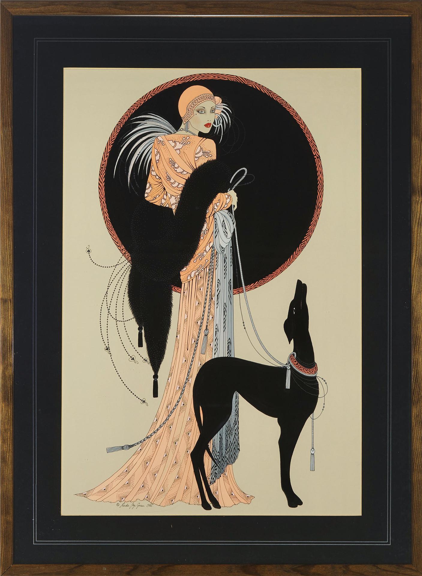 Linda Joy Green (1905-1993) - Untitled (Art Deco Lady With Greyhound)