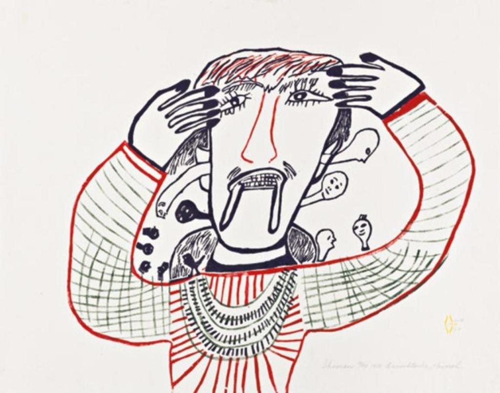 Ruth Annaqtuusi (Annuktoshe) Tulurialik (1934) - Shaman, 1971 #1, stonecut and stencil, 12/40