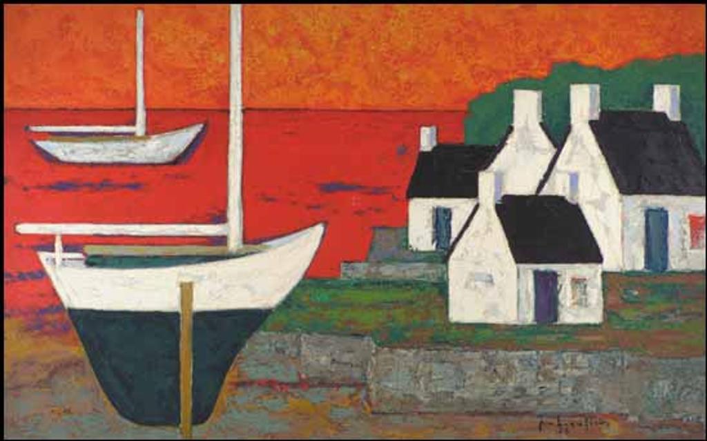 Paul Vanier Beaulieu (1910-1996) - Port de mer fond rouge