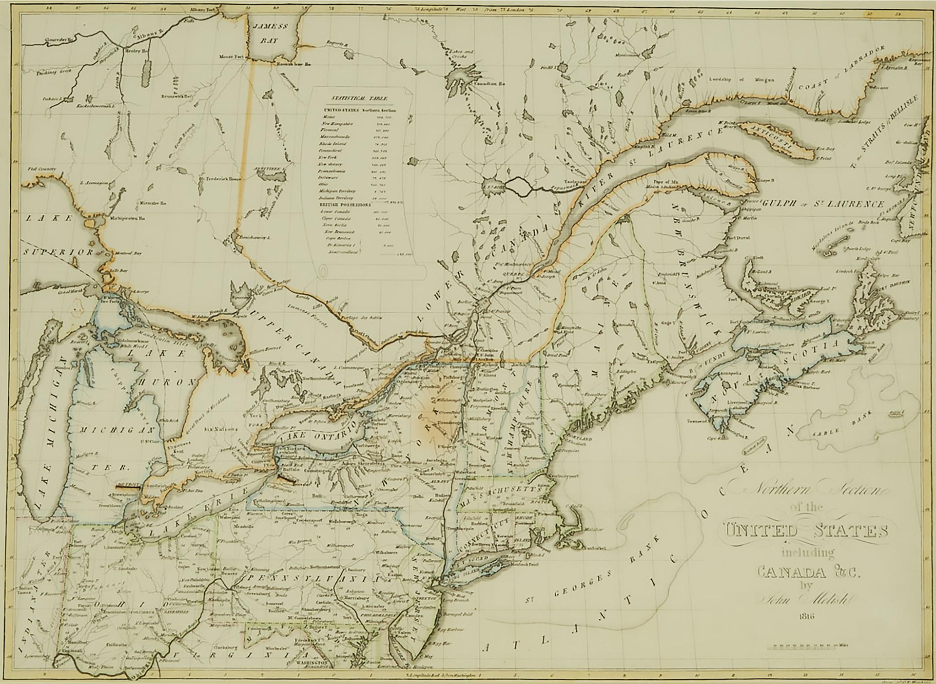 John Melish - Northern Section Of The United States Including Canada &C., 1816