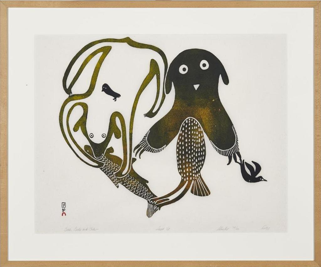 Lucy Qinnuayuak (1915-1982) - Bear, Birds And Fish
