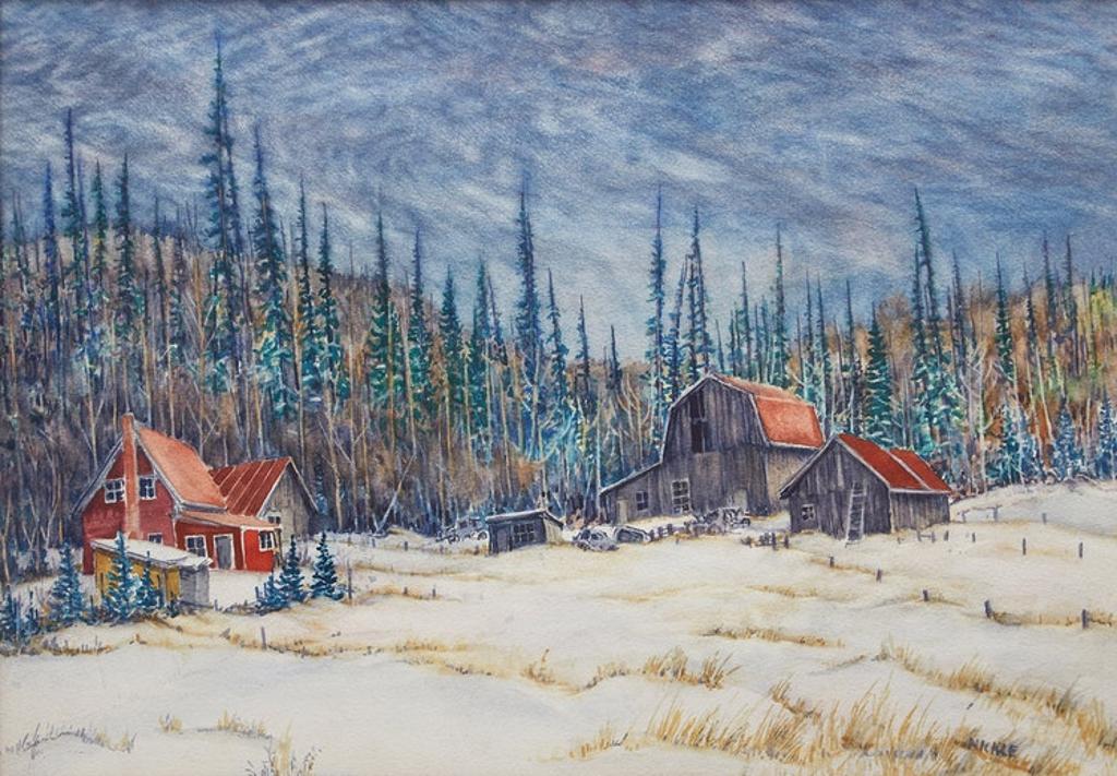 Lawrence Nickle (1931-2014) - Winter Landscape with House and Barn