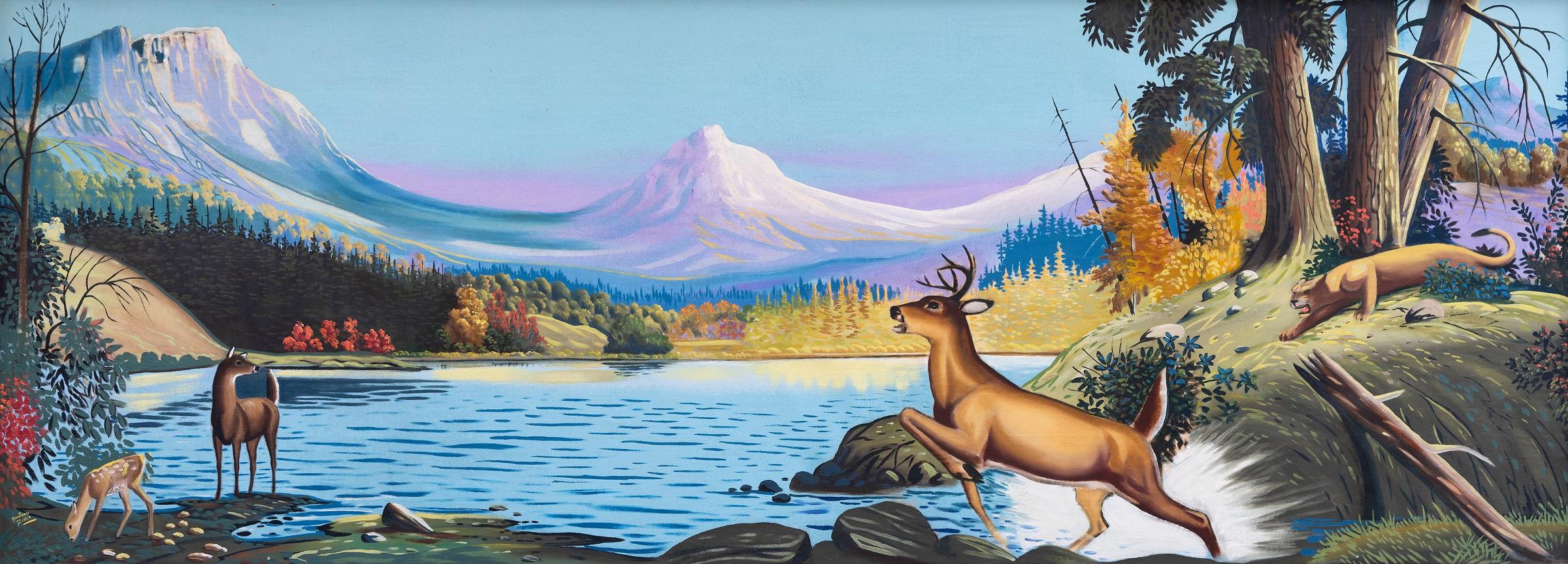 Sanford Fisher (1927-1988) - Deer and Cougar