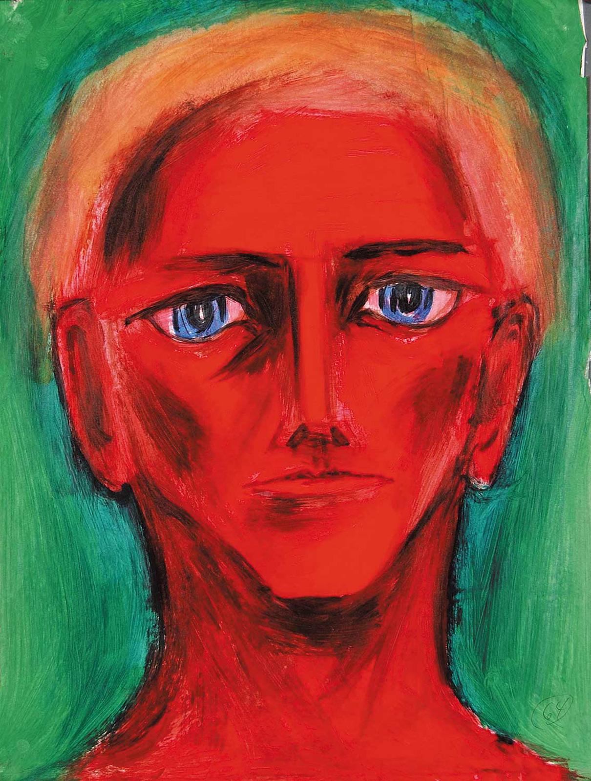 Robert Charles Aller (1922-2008) - Untitled - Portrait of Red Man on Green Background