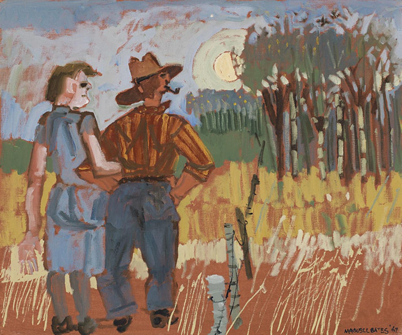 Maxwell Bennett Bates (1906-1980) - Foothills, Farm Couple, Moonrise