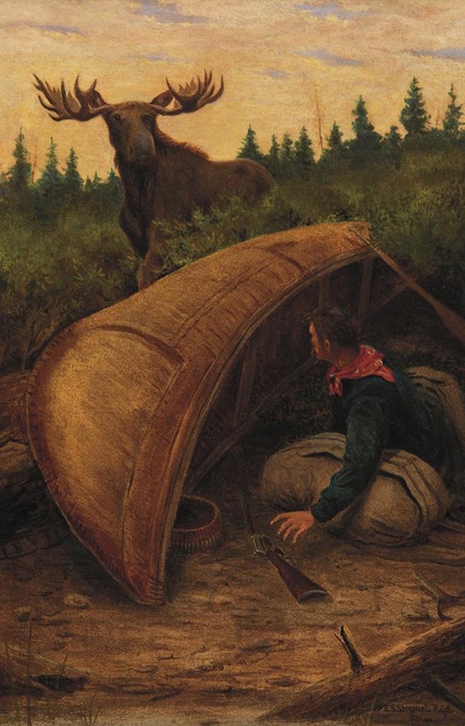 Edward Scrope Shrapnel (1847-1920) - Moose and Hunter