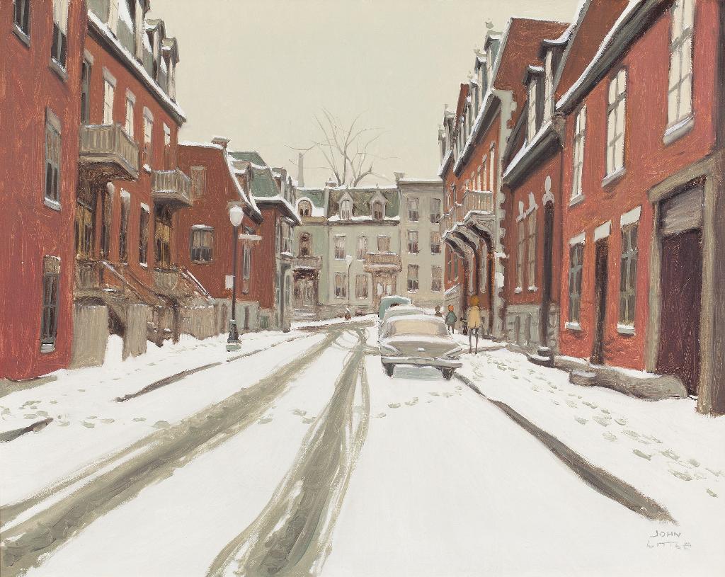 John Geoffrey Caruthers Little (1928-1984) - Sunday Morning - Evan's Place (Between St. Urbain And Clarke), Overnight Snowfall, Montreal