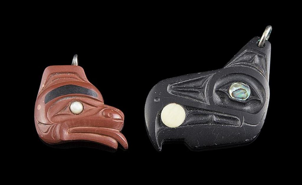 Francis Pollard - a carved argillite pendant in the form of Haida Raven and Moon