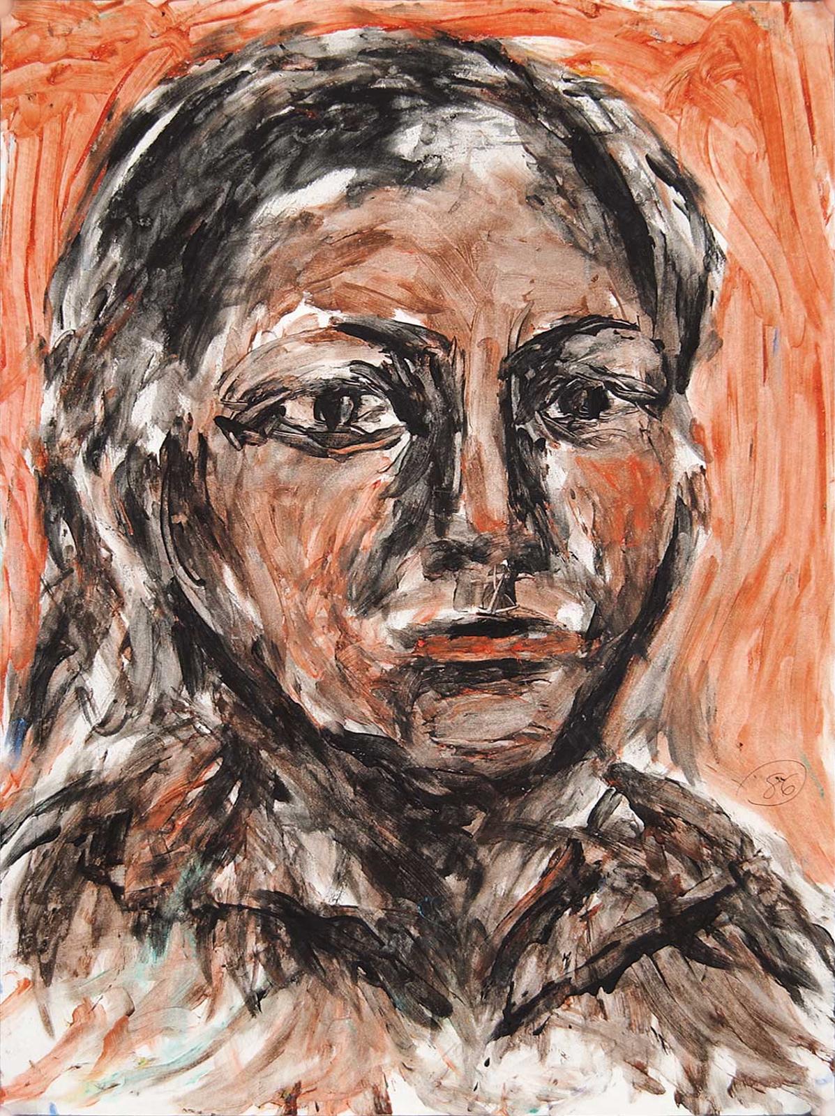 Robert Charles Aller (1922-2008) - Untitled - Portrait of Man on Orange Background