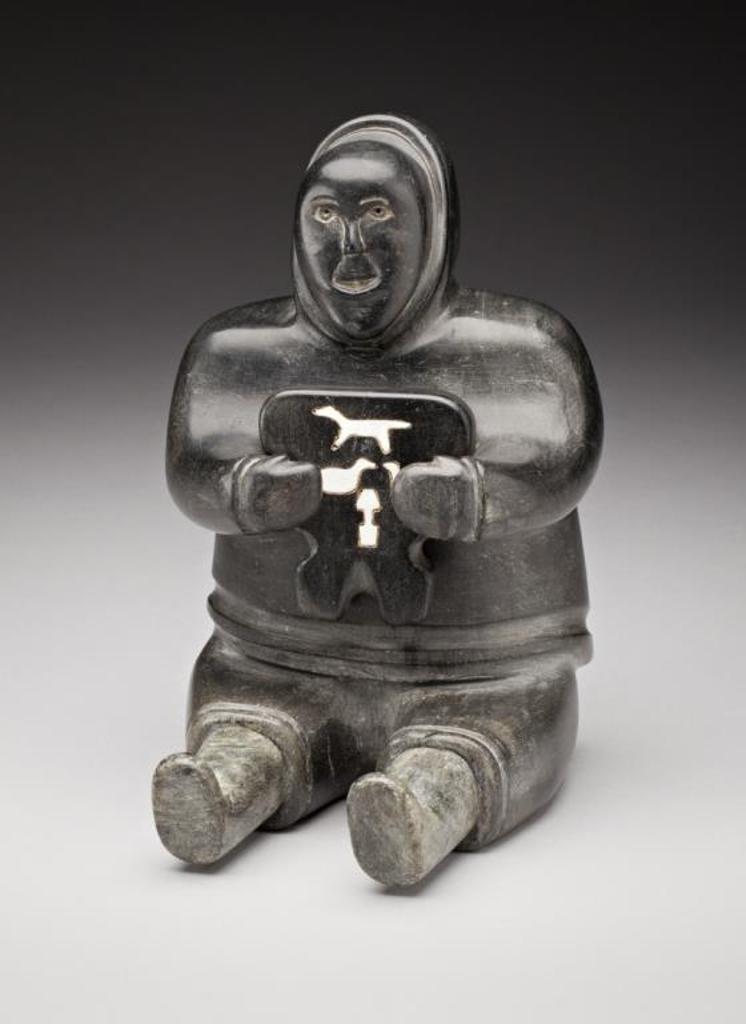 Tommy Nuvaqirq (1911-1982) - Pangnirtung, Inuk Holding an Inlaid Sculptural Plaque, C. 1960