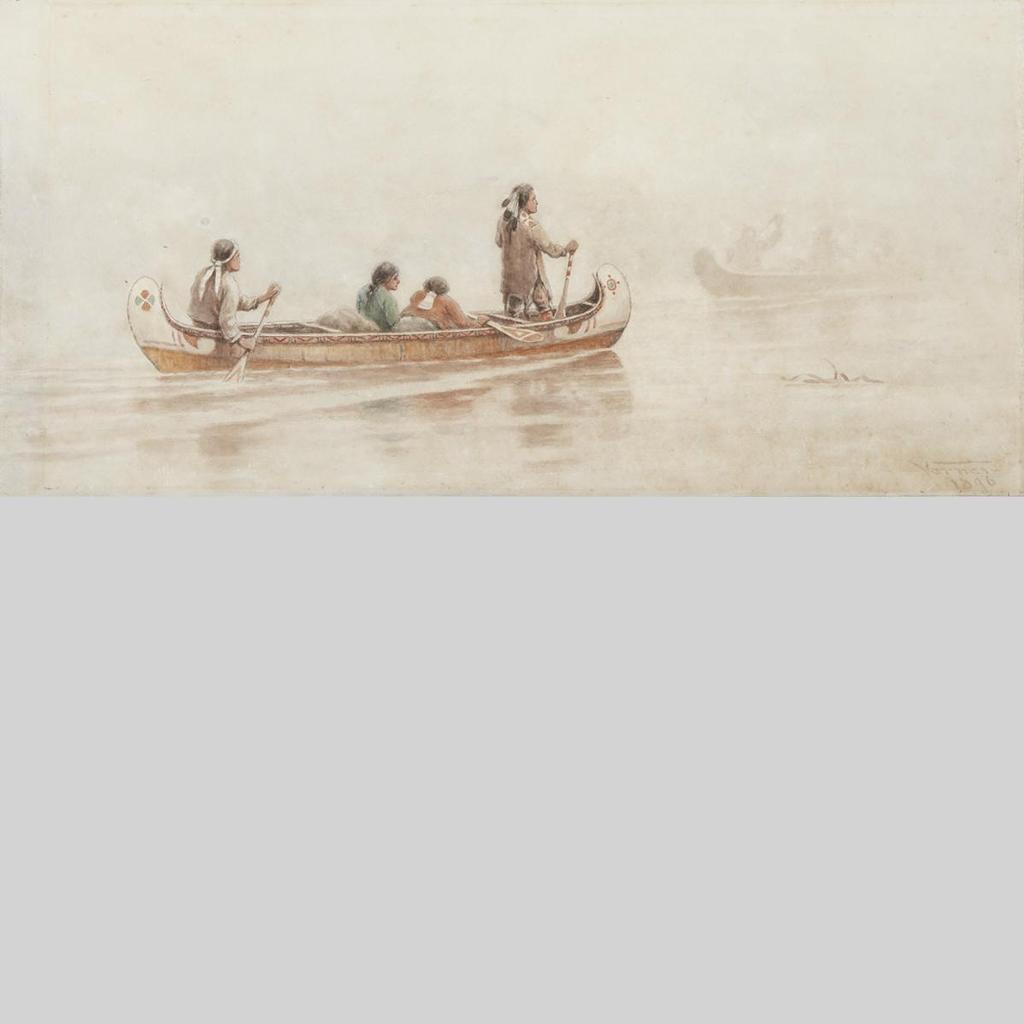 Frederick Arthur Verner (1836-1928) - Indians In A Canoe With A Second Canoe Disappearing Into The Mist