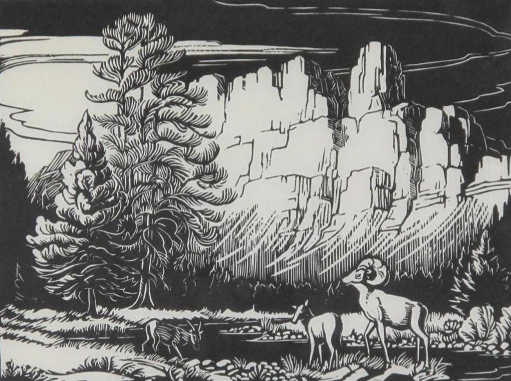 Margaret Dorothy Shelton (1915-1984) - Sheep At Castle Mountain; 1974