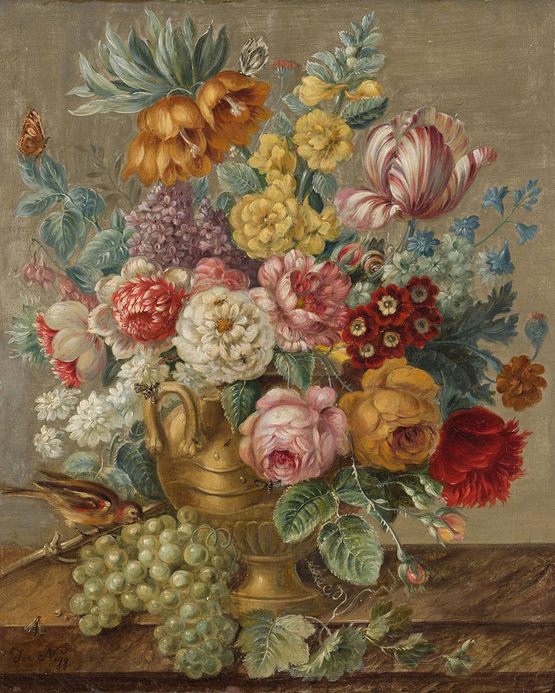 Joseph Nigg (1782-1863) - Still Life with Flowers on a Marble Ledge