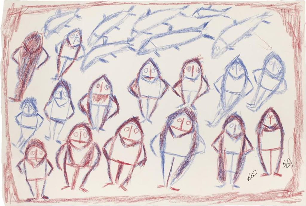 John Kavik (1897-1993) - Untitled (Men and Fish), c. 1981-83