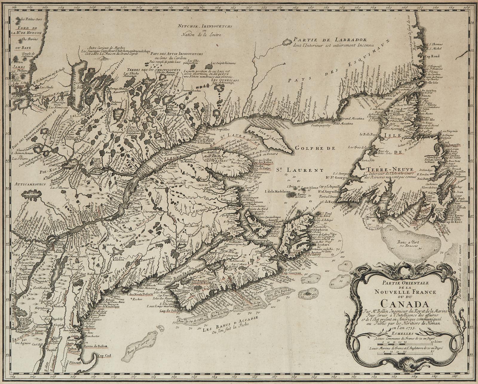 Jacques Nicholas Bellin (1703-1772) - Partie Orientale De La Nouvelle France Ou Du Canada