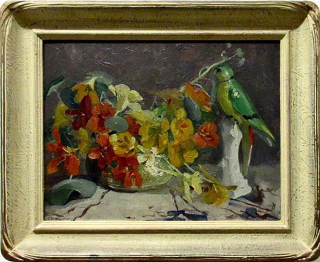 Clara Sophia Hagarty (1871-1958) - Still Life  (Flowers And Budgie)