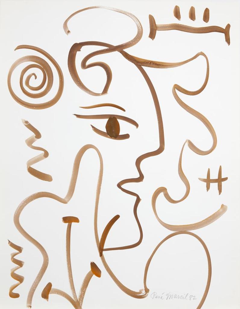 Rene Marcil (1917-1993) - Untitled - Brown Female Portrait With Designs