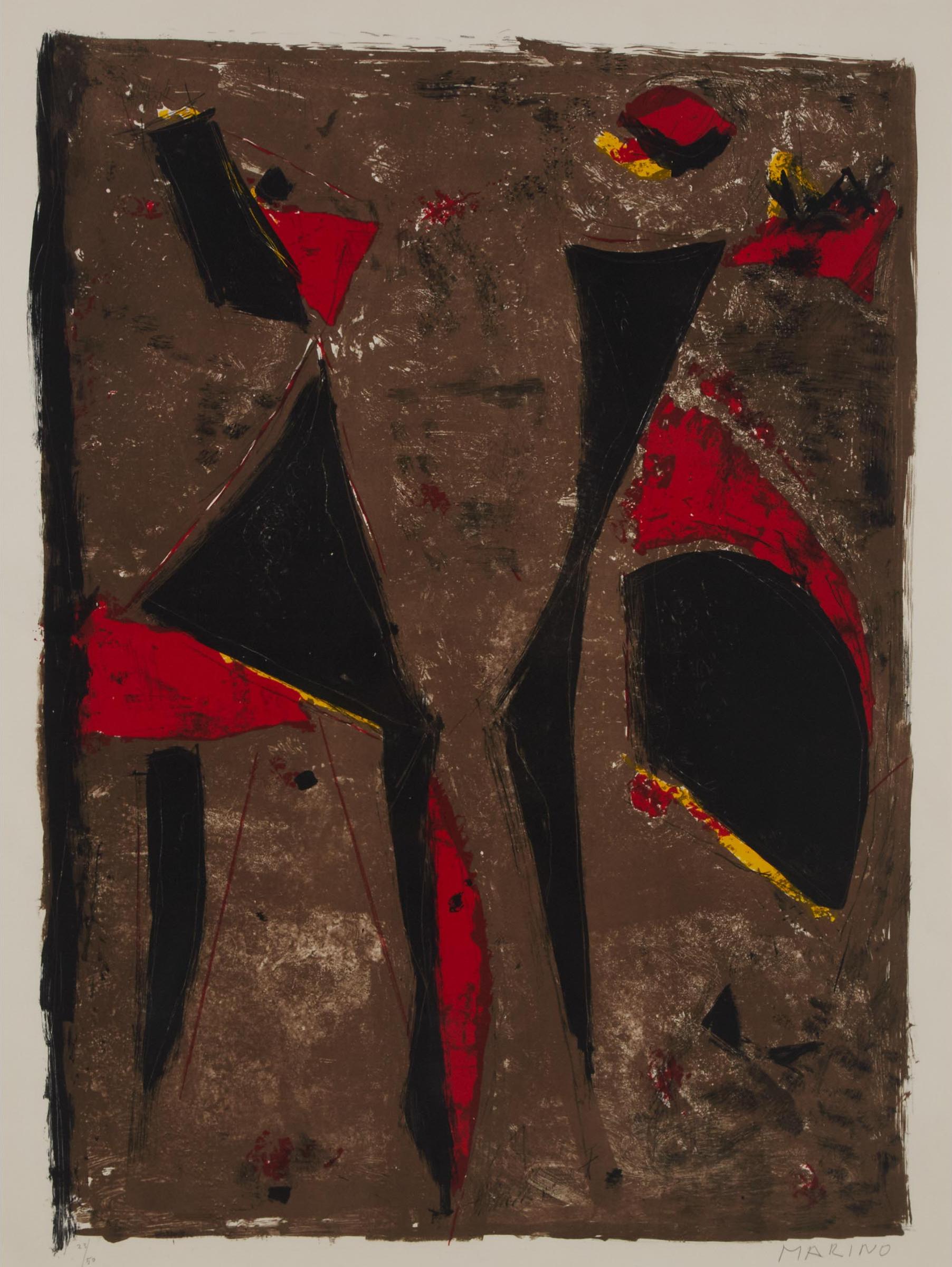 Marino Marini (1901-1980) - Cavalier Noir Et Rouge Sur Fond Brun, 1961 [g. 115]