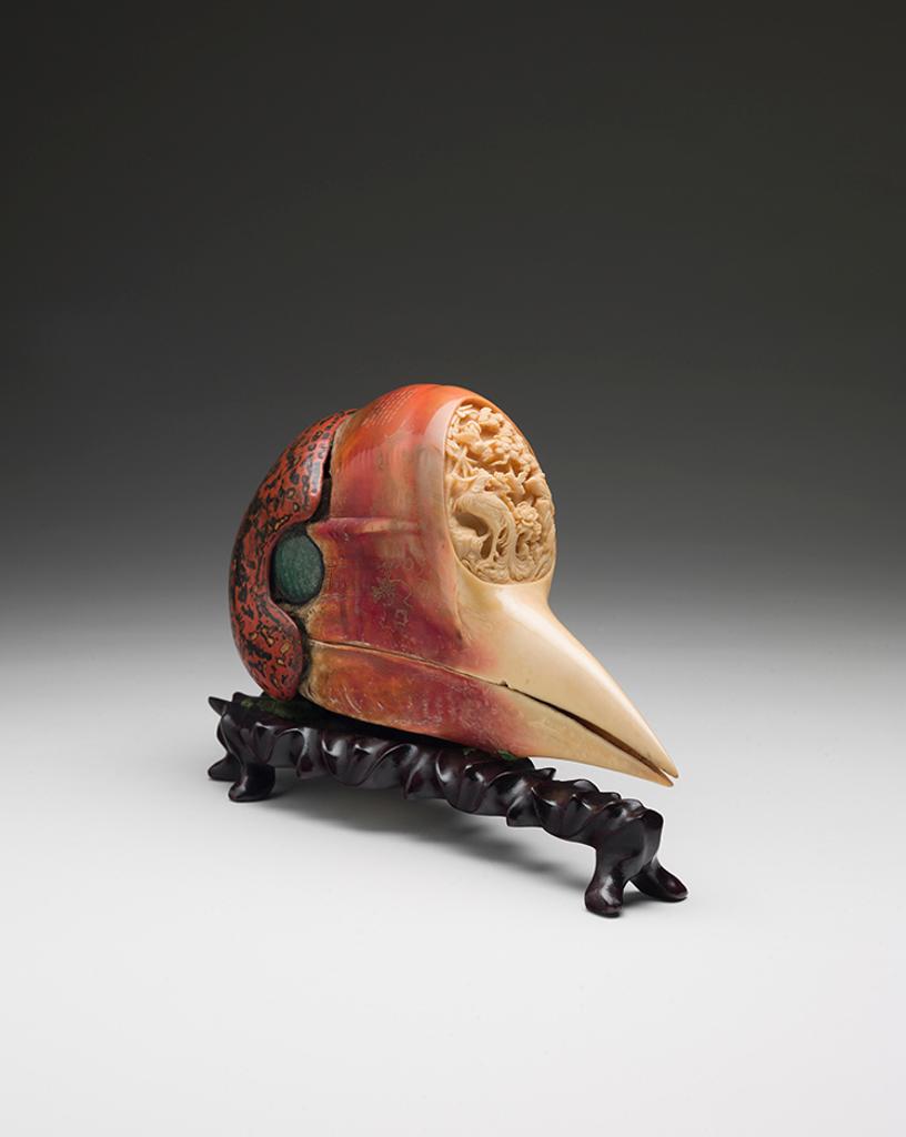 Chinese Art - A Rare Chinese Silver Wire Inlaid Hornbill Skull, Qianlong Marks, Early 19th Century