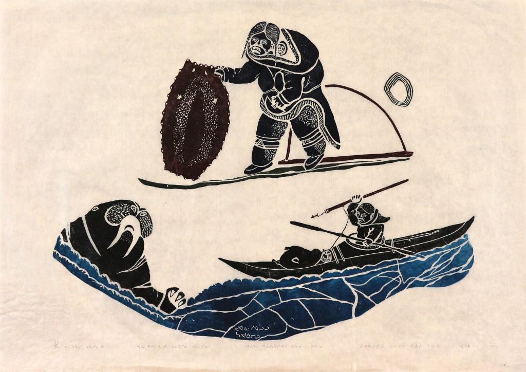 Juanisialu Irqumia (1912-1977) - Woman At Work, Hunter In Kayak; 1972
