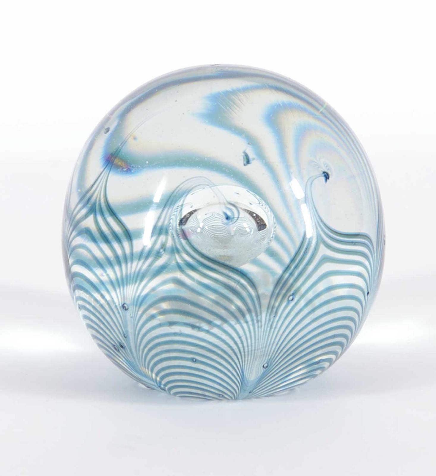 Art Glass Skookum - Blue Fronds Paperweight