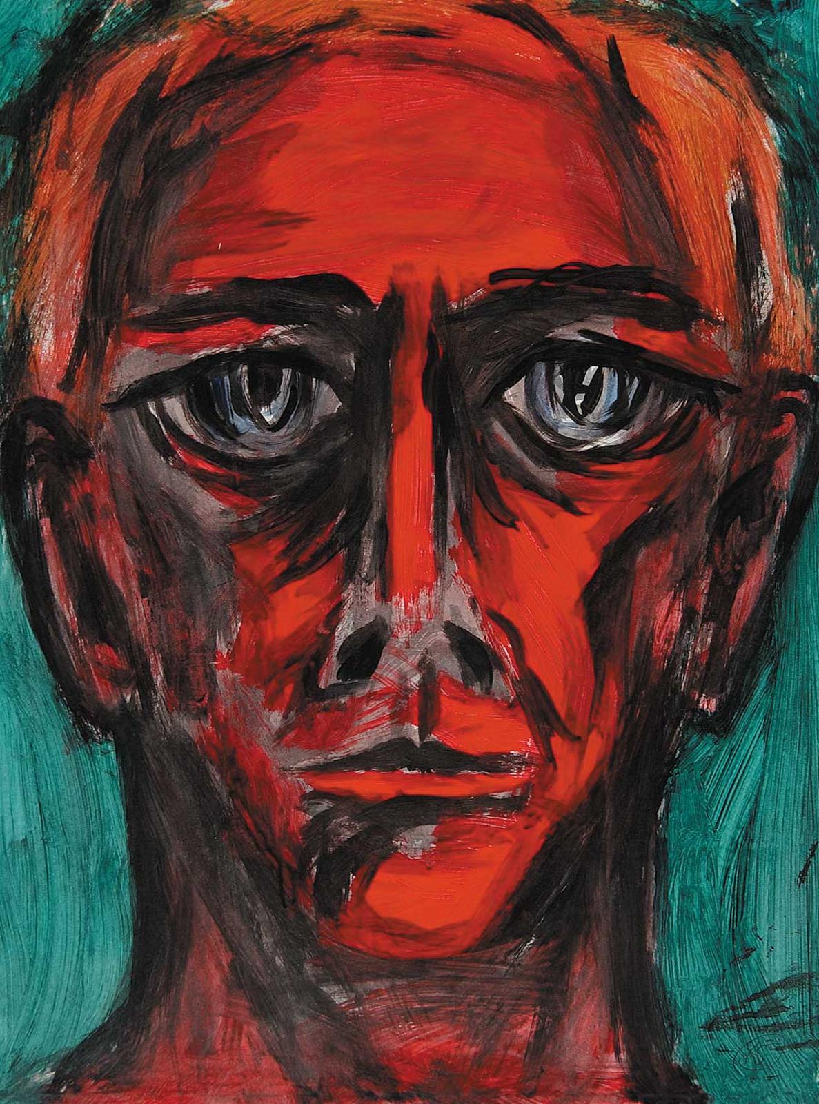 Robert Charles Aller (1922-2008) - Untitled - Self Portrait with Dark Green Background