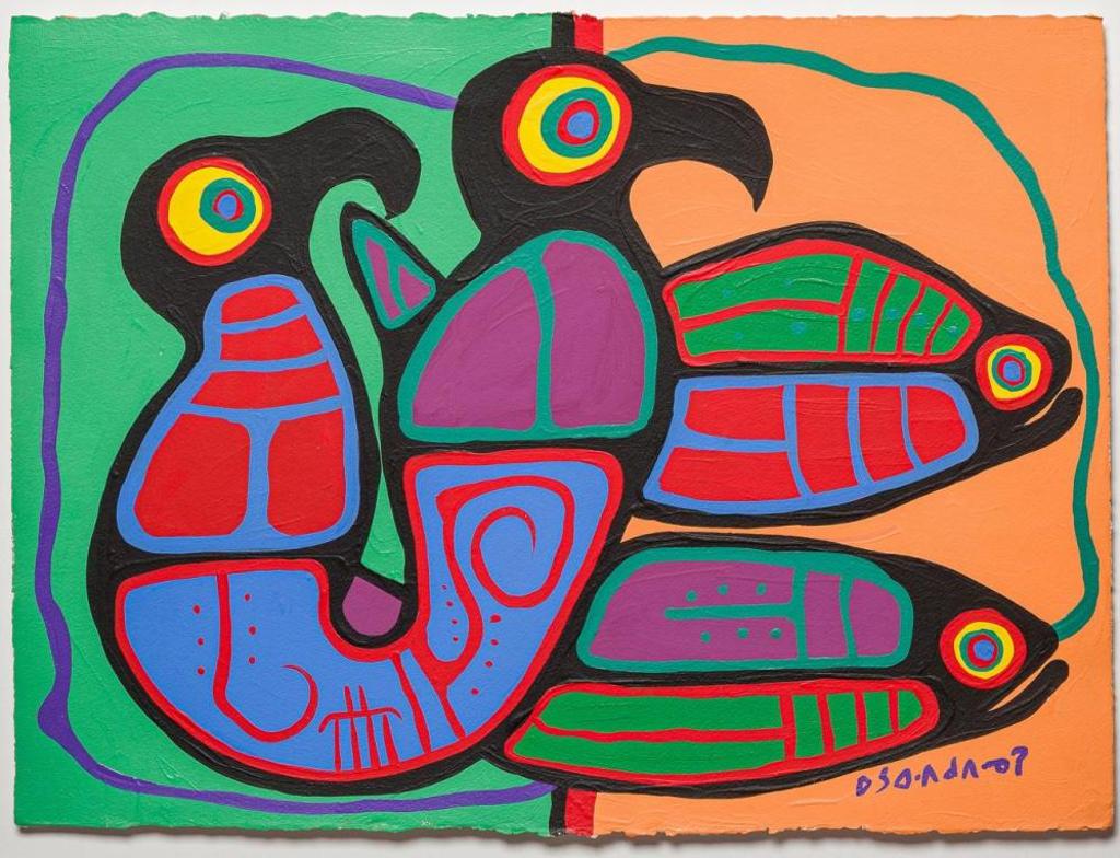 Norval H. Morrisseau (1931-2007) - Untitled-Birds and Fish