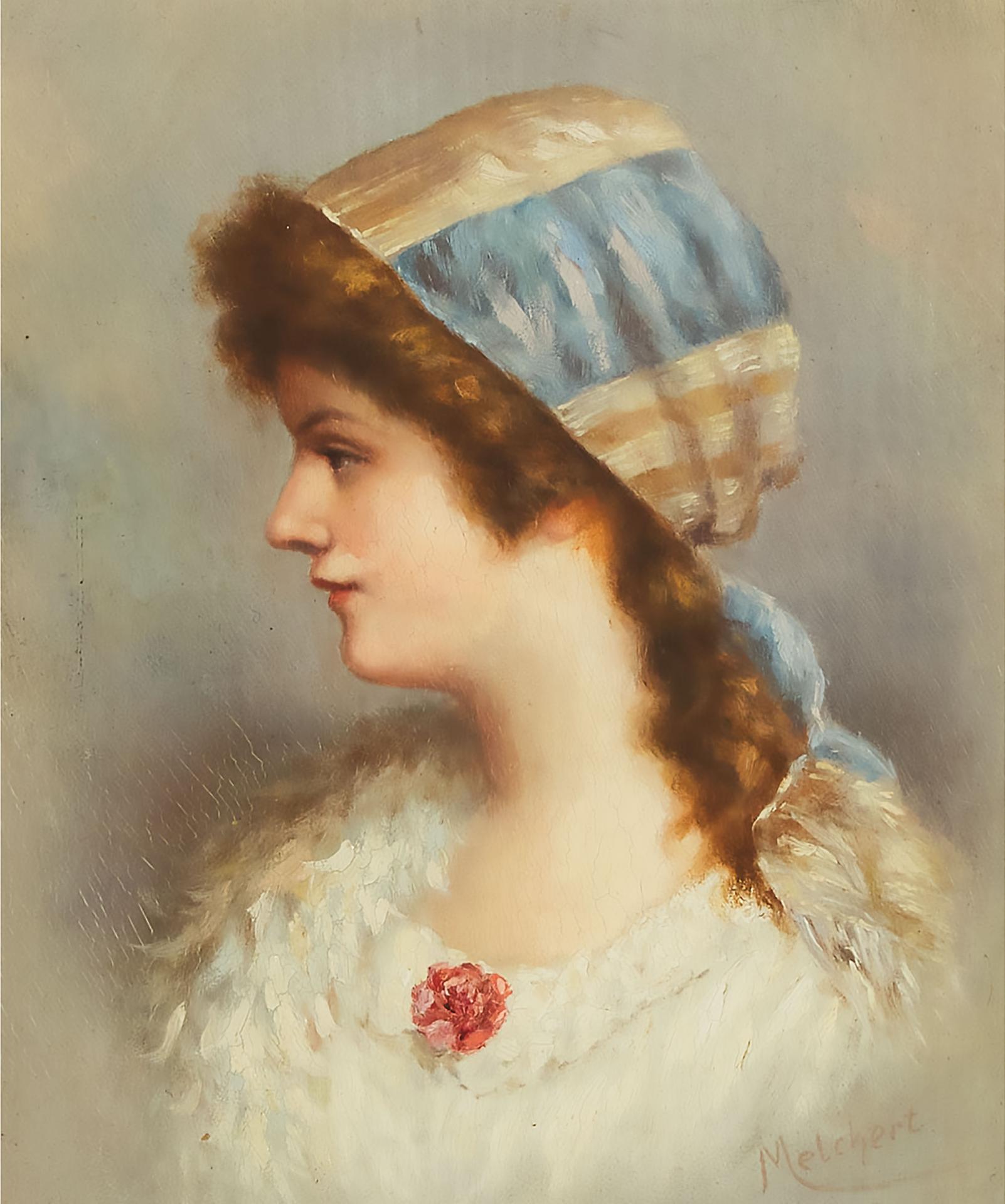 Adolf Melchert - Portrait Of A Woman Wearing A Headscarf