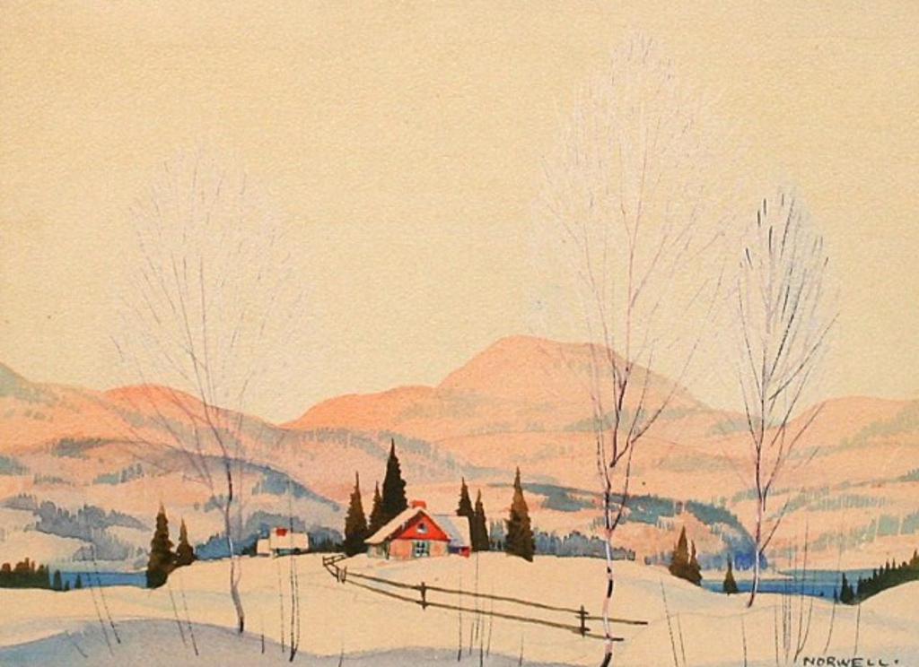 Graham Norble Norwell (1901-1967) - Winter Chalet with mountains in behind