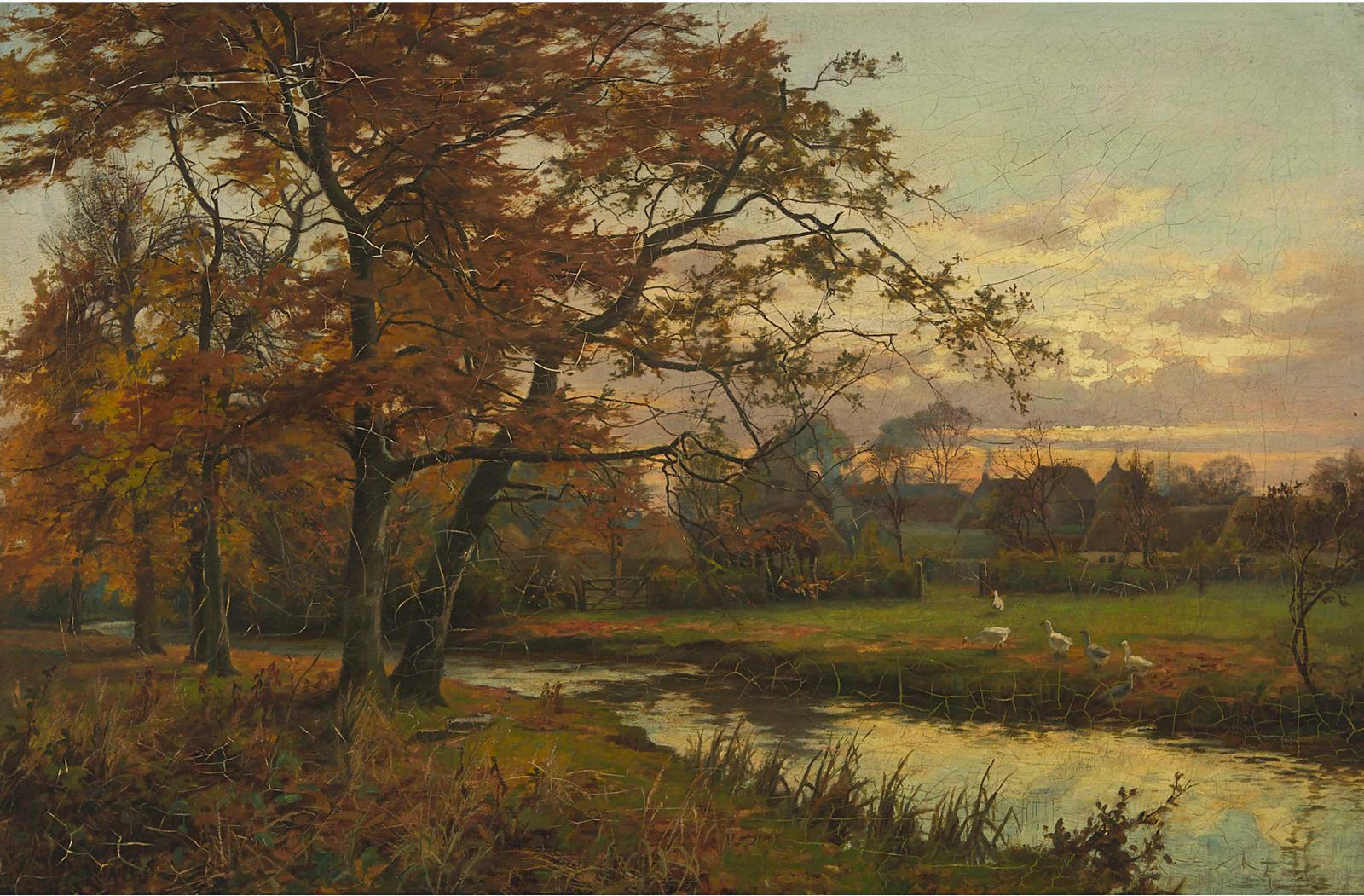 William Greaves (1852-1938) - Wooded Landscape With Ducks Feeding By A River, 1890