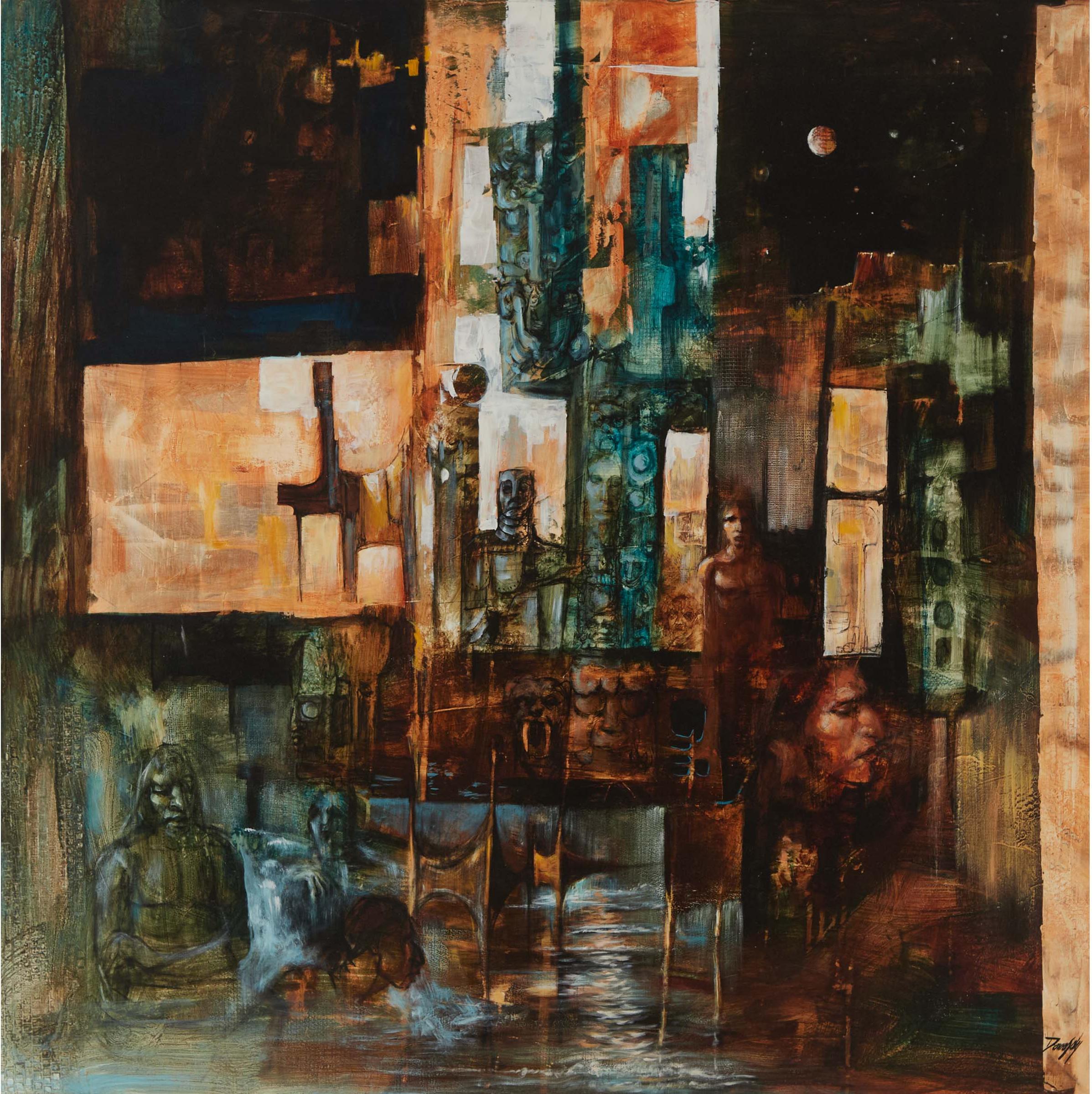 Julius Damasdy (1937-2020) - Untitled Abstract (Figures And Buildings)