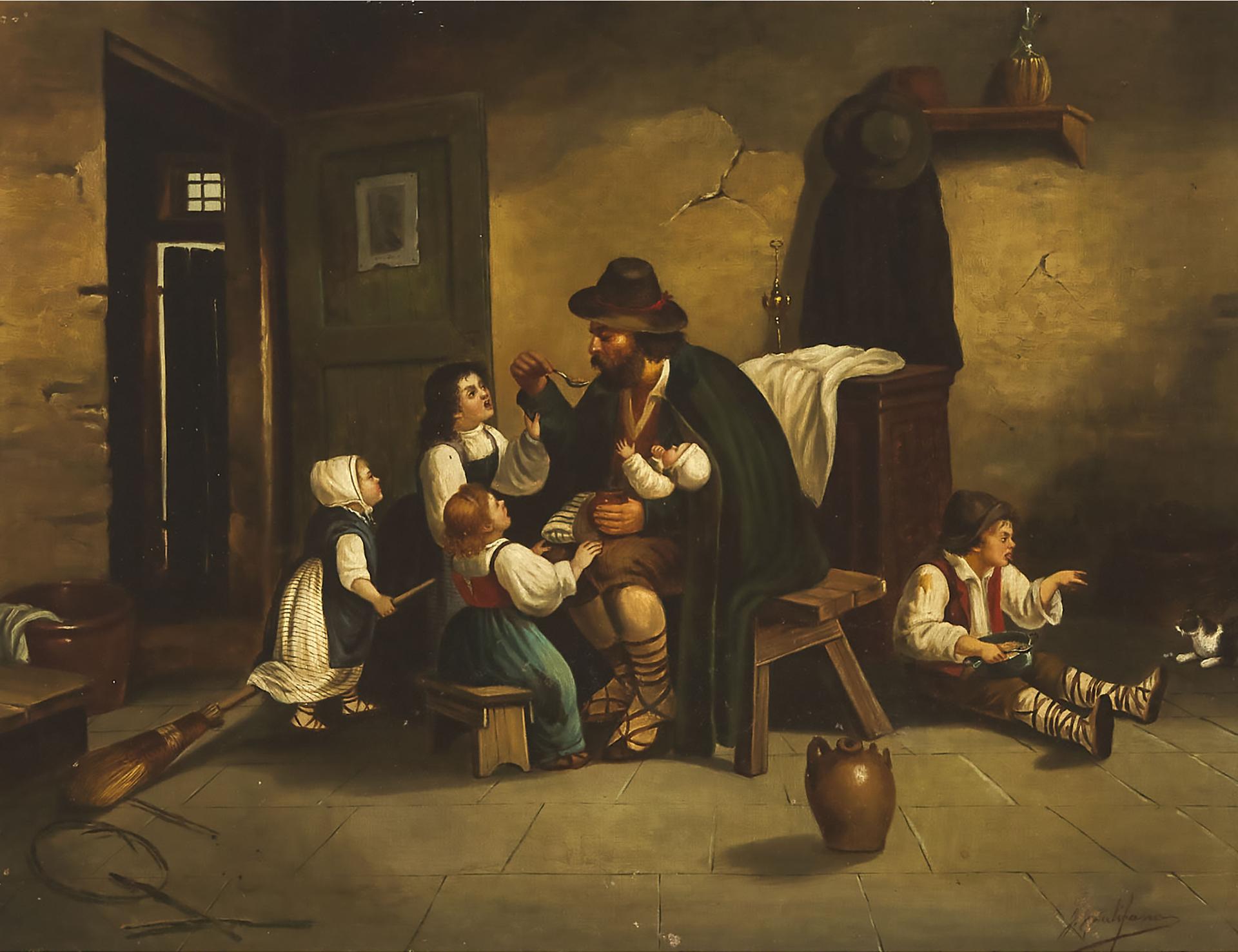 John Califano - Father With His Five Children Feeding The Baby