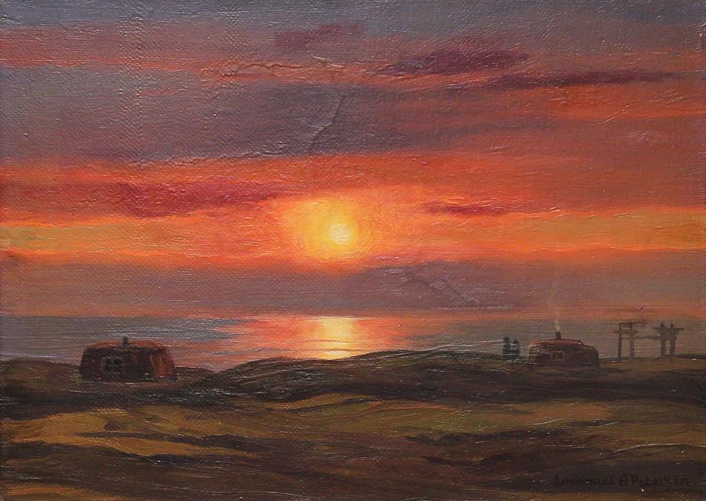 Emanuel Aage Petersen (1894-1948) - Coastal Scene With Midnight Sun