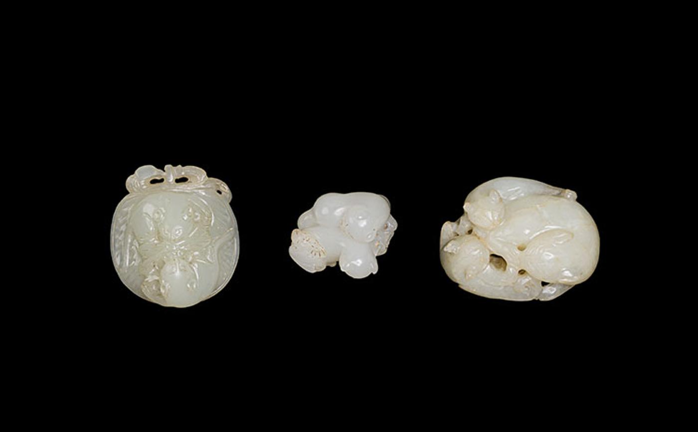 Chinese Art - Three Chinese Jade Carved Cats Groups, 19th/20th Century