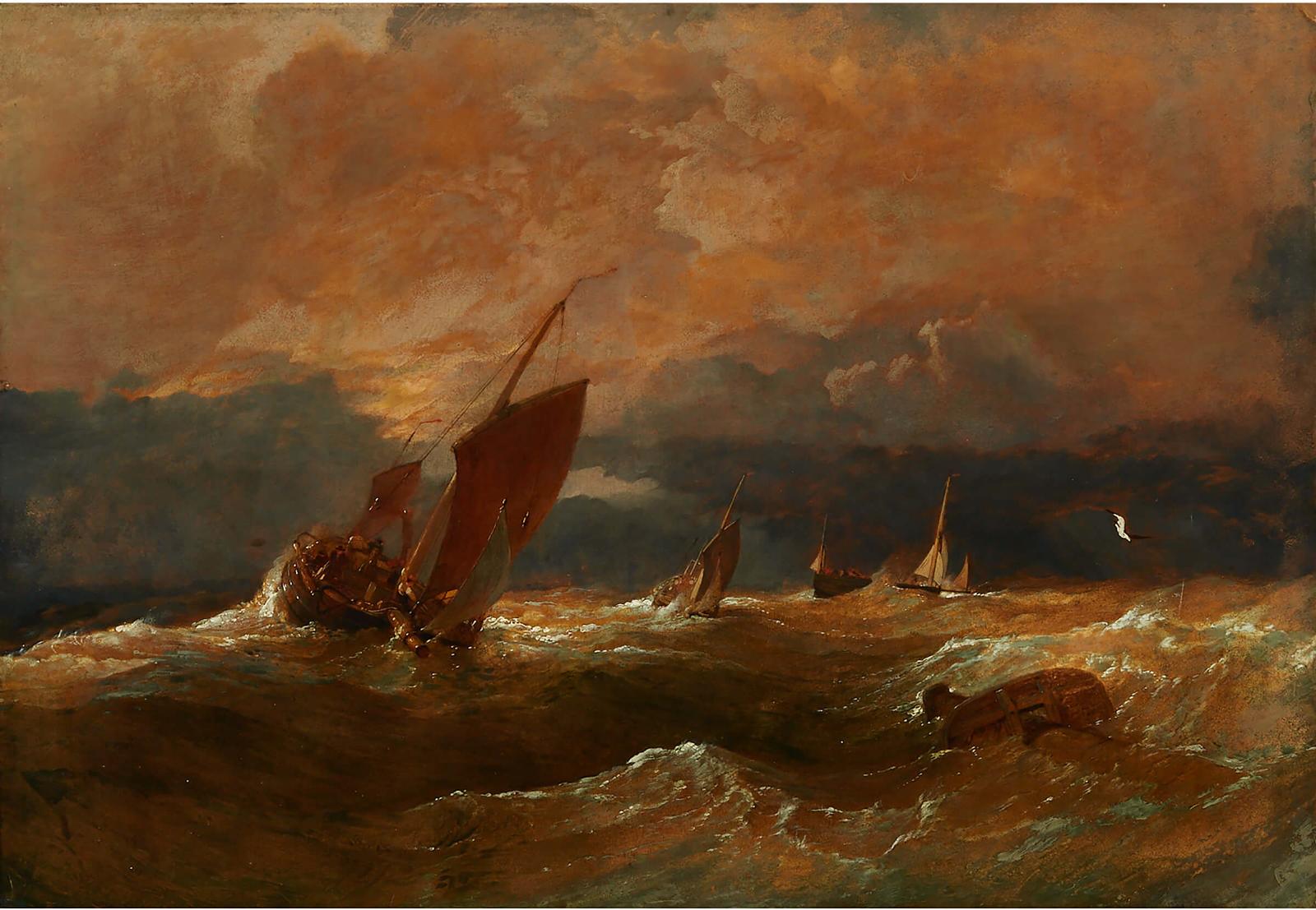 Anthony Van Dyck Copley Fielding (1787-1855) - Shipping In A Storm At Sunset