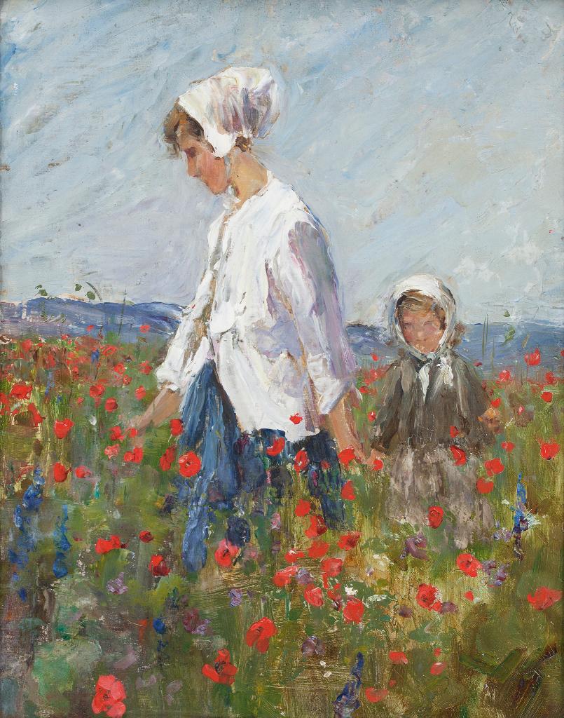 Berthe Des Clayes (1877-1968) - Among The Poppies; Among The Delphiniums