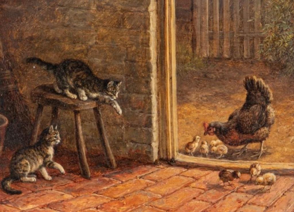 Frank Paton (1856-1909) - Interior with Cats and Chicks
