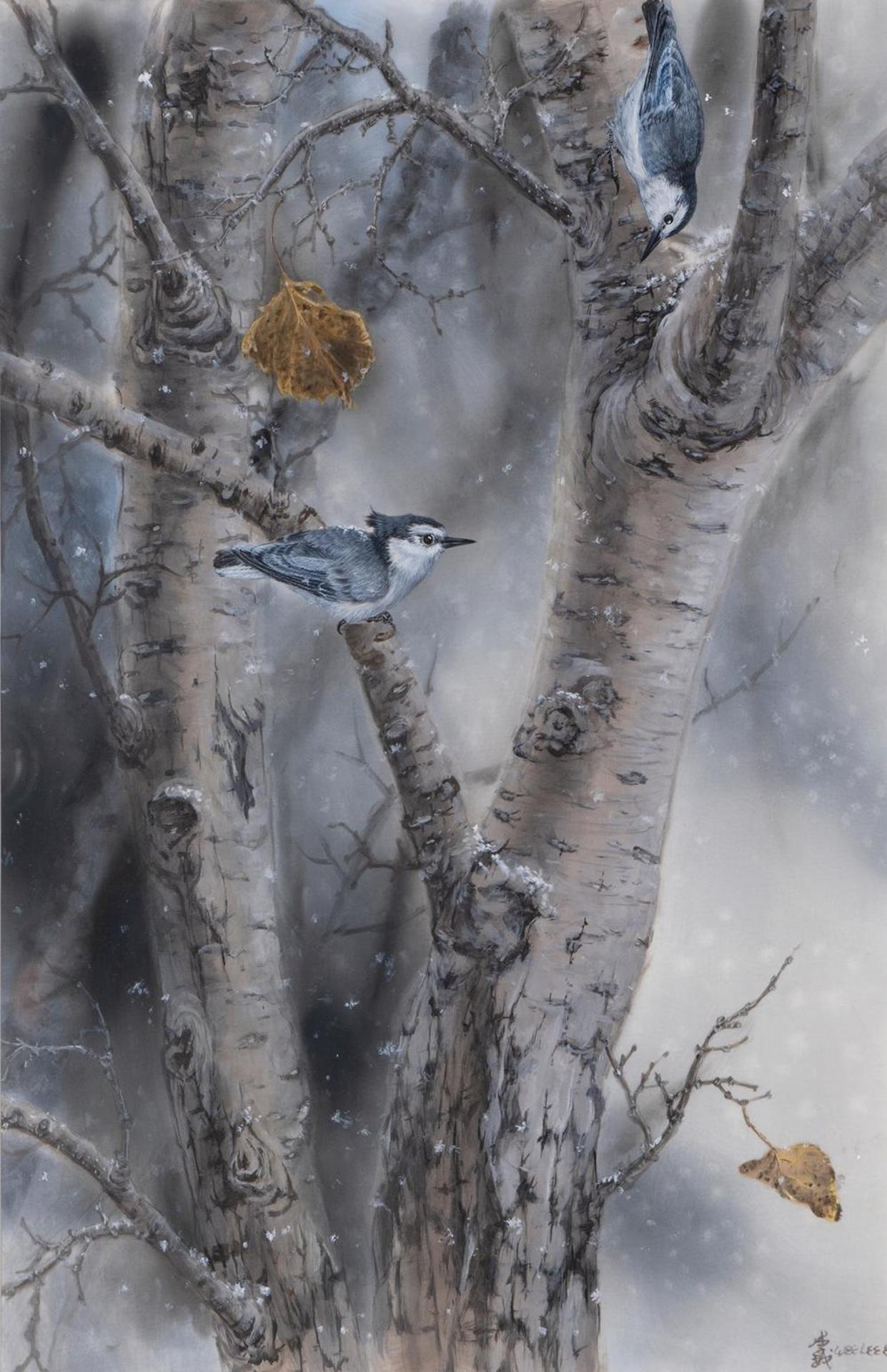 Wee Lee (1955) - On a Snowy Day (White-Breasted Nuthatch)